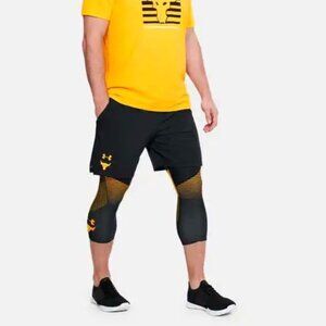 Under Armour Men's Project Rock Vanish Leggings 1321411 Black/Gold Size S NWT